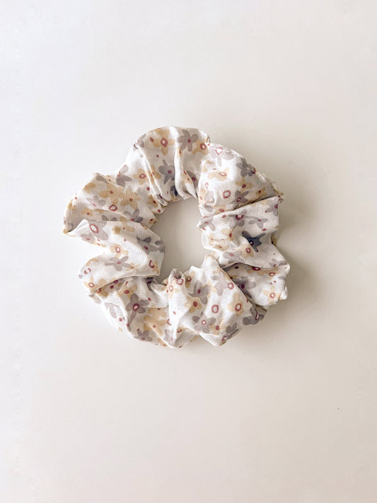 Scrunchie Flores Gris Beige