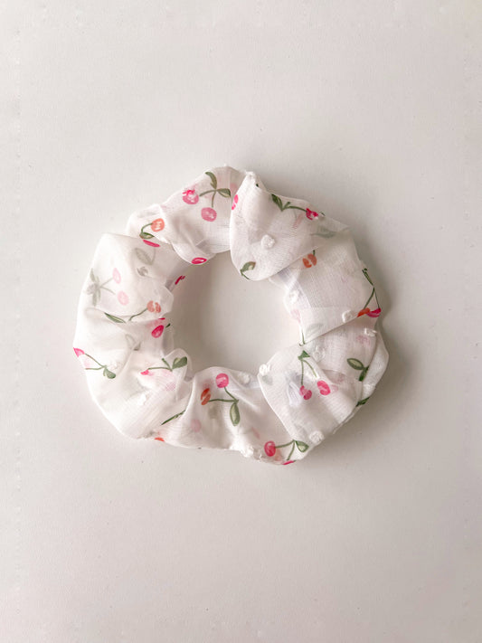 Scrunchie Cerezas Blanco